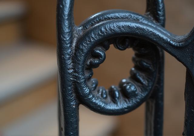 Particolare di un ricciolo di una ringhiera antica dopo il restauro conservativo.