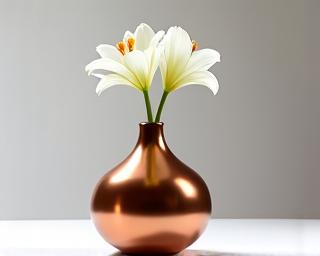 Un vaso di rame finito con un singolo fiore al suo interno.